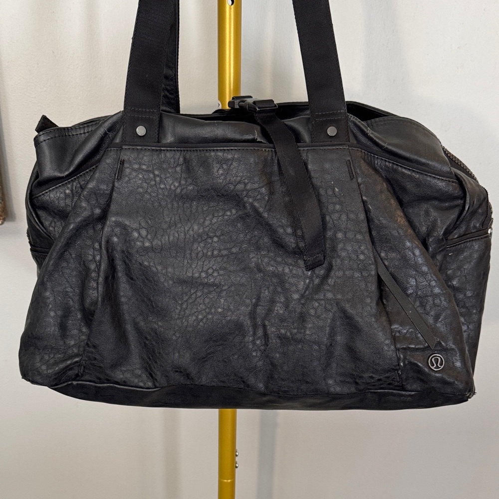 lululemon athletica Black Textured Leather-Look Duffel Bag